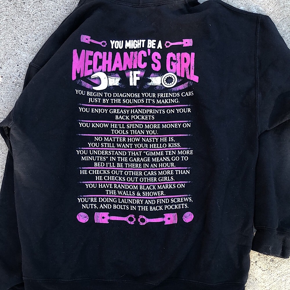 Mechanics girl Womens hoodie. Wrench Monkey